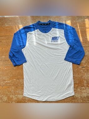 NWNT Nike Shirt White Blue Baseball Dri-Fit 3/4 Sleeve Size Small Mens